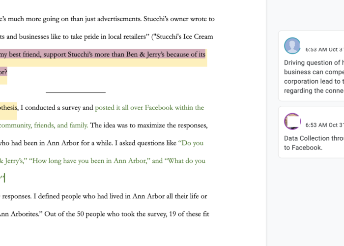 The author shows a sample of student work using the highlight procedure.