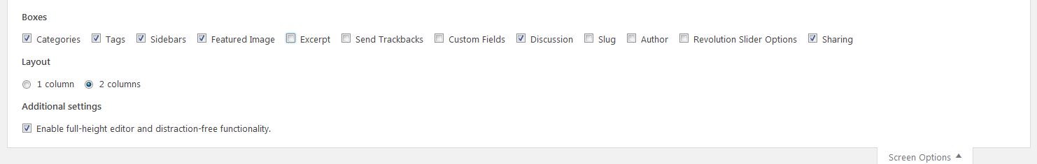 screenshot of screen options