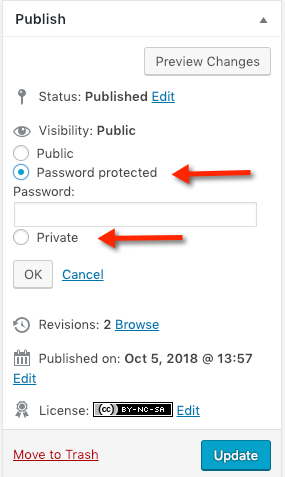 privacy options for specific page or post