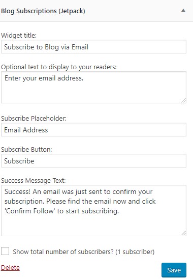 screenshot of subscription widget that can be installed in sidebar