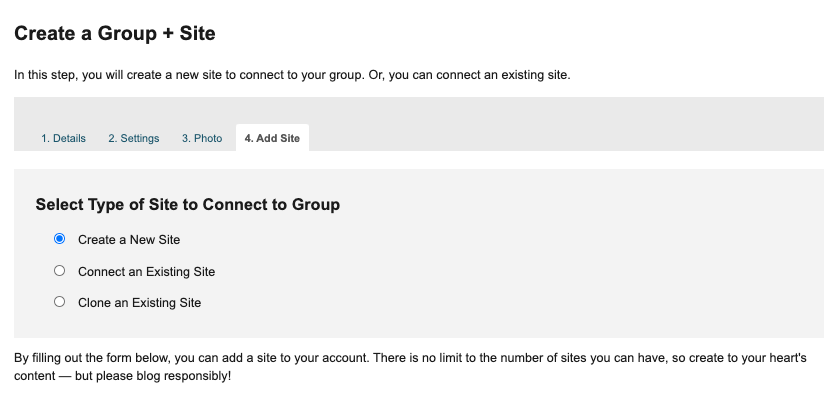 create group and site