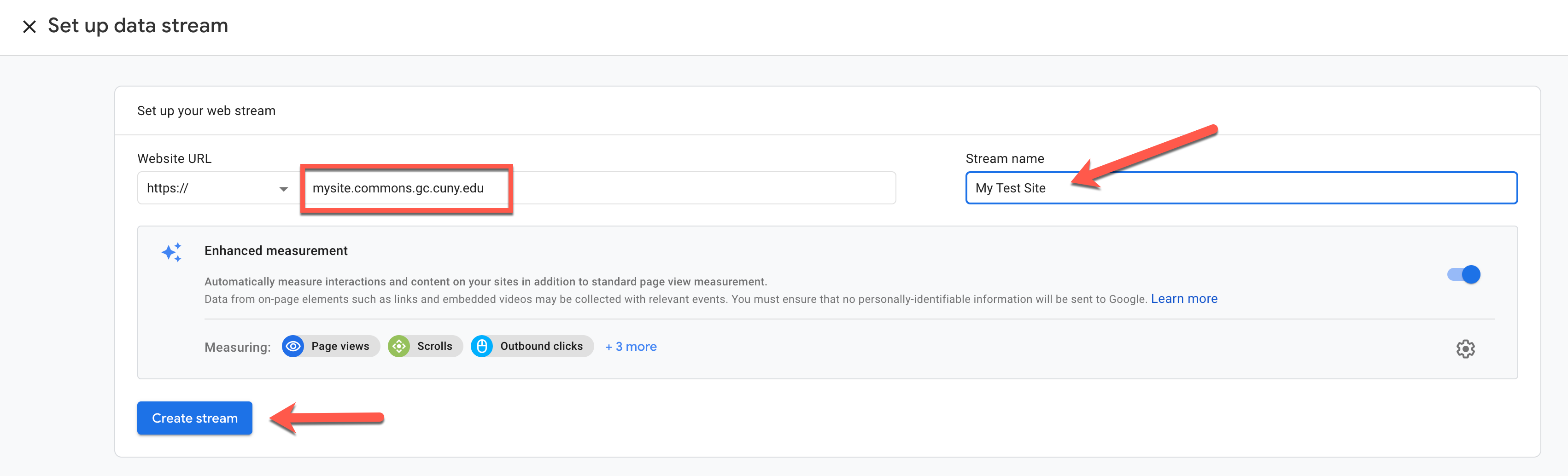 how to create a datastream in GA