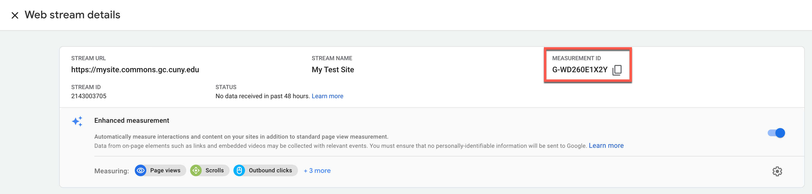 your webstream's measurement ID