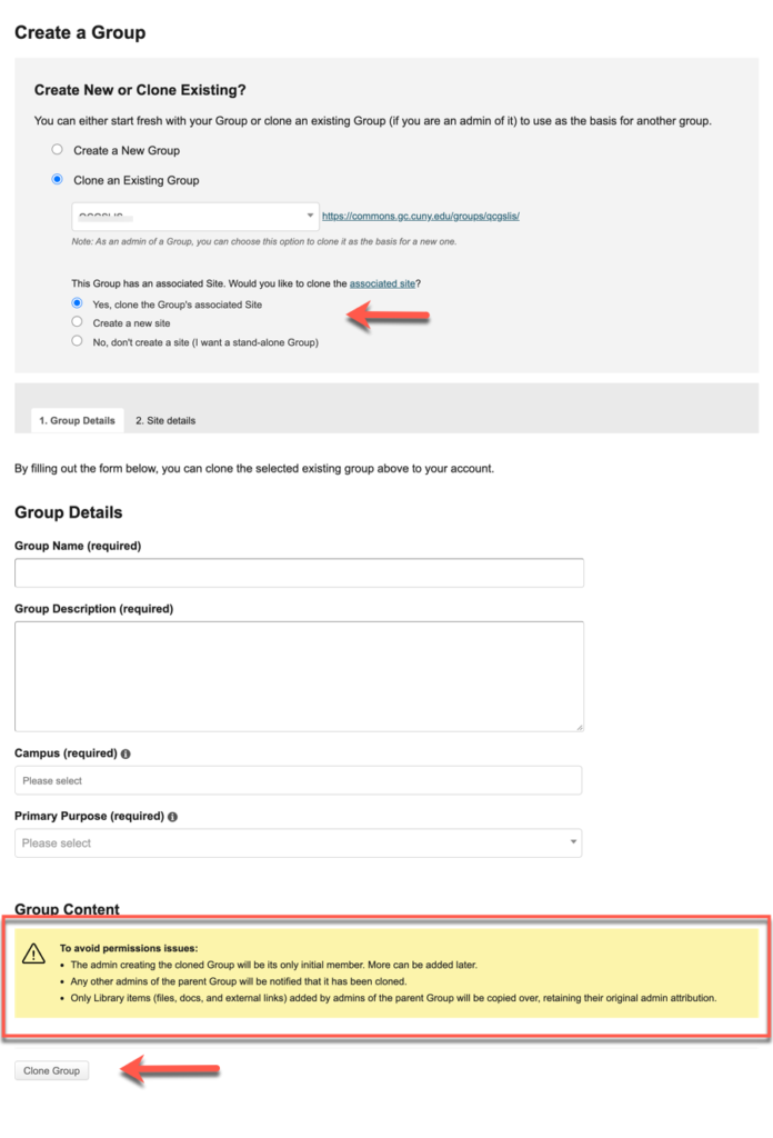 new details for a cloned group