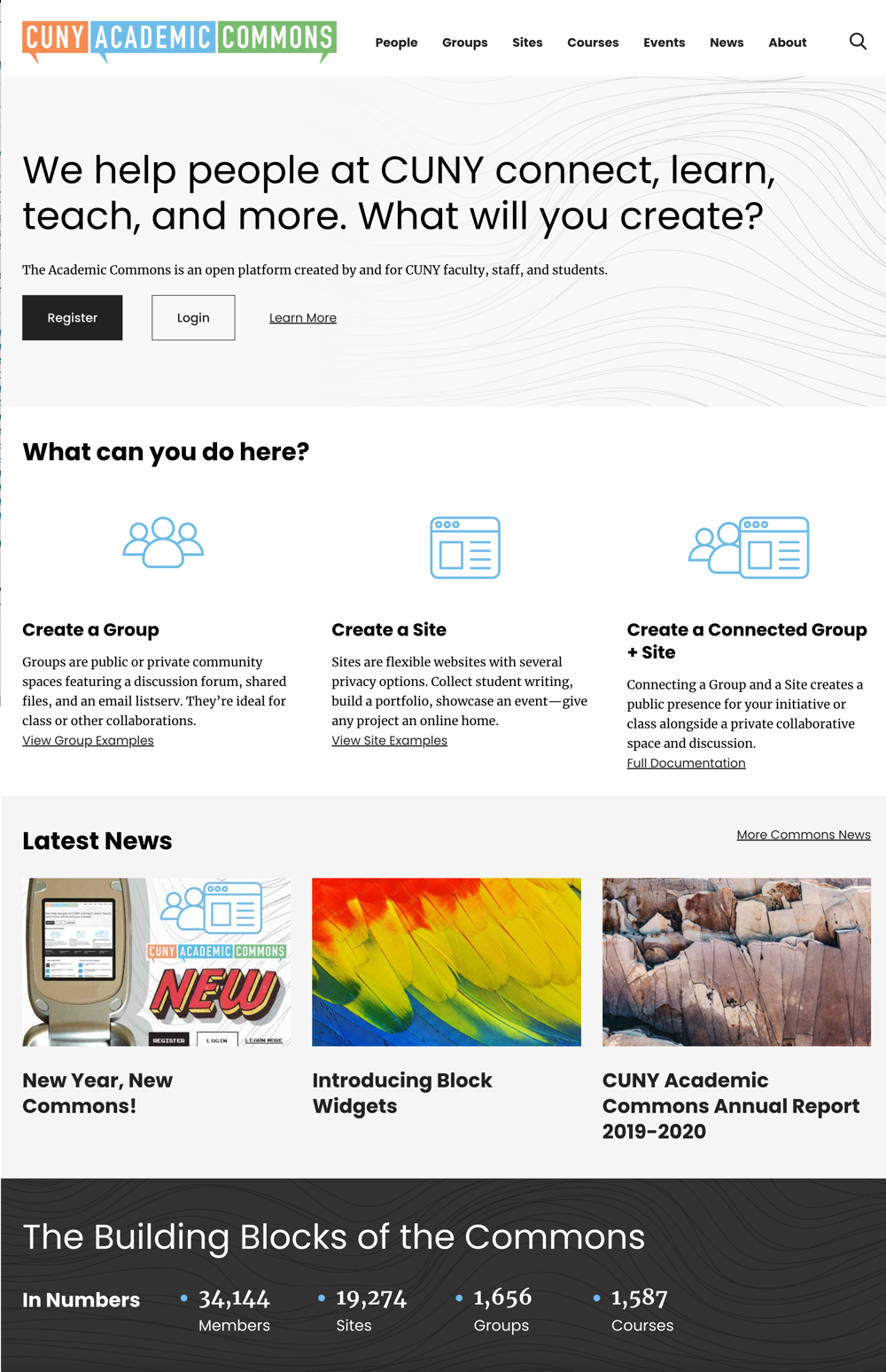 Commons Home page when not logged on