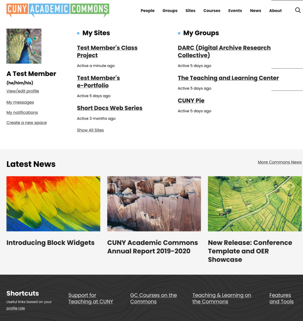 screenshot of member page