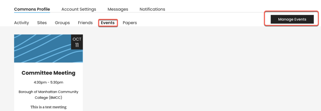 events in commons profile