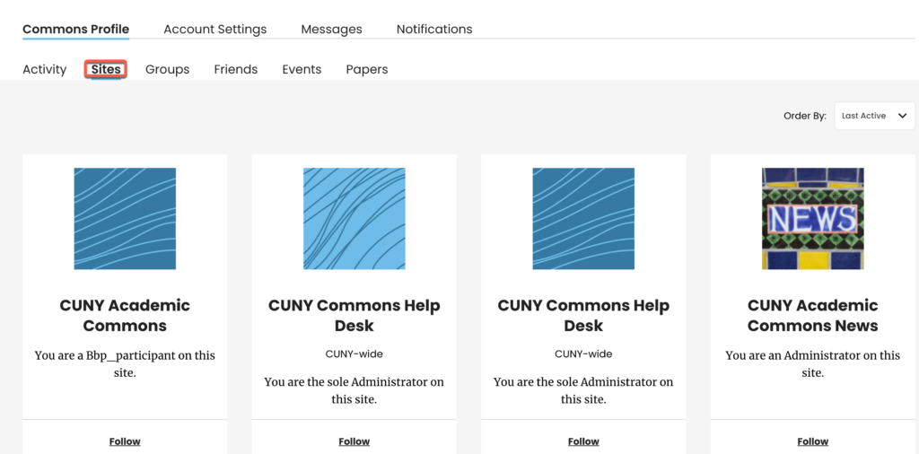 sites in Commons Profile