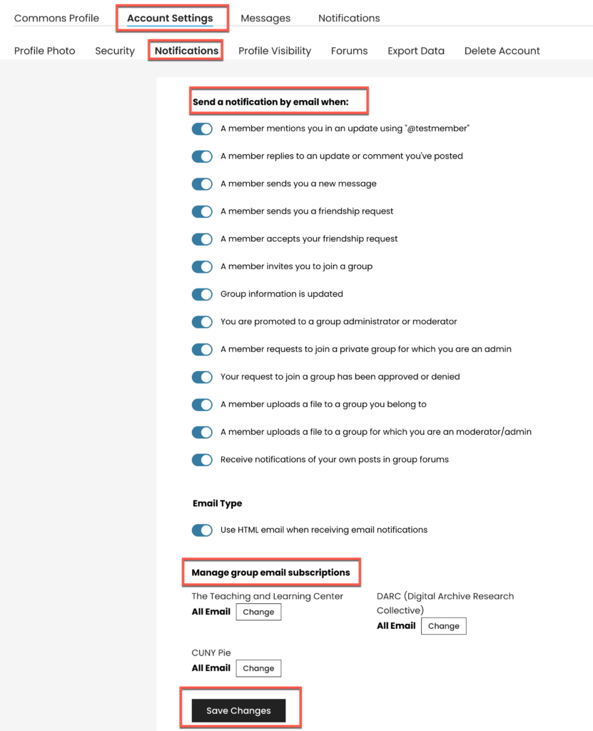 managing email notifications on your account