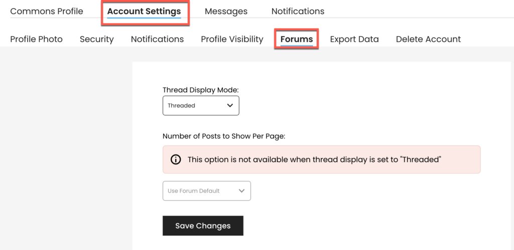 thread settings for forums