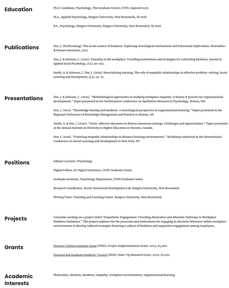 CV free form text area