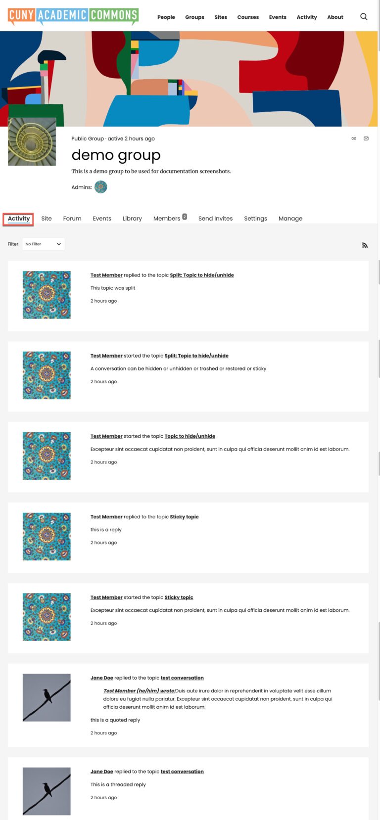 Group Activity Tab - Help & Support