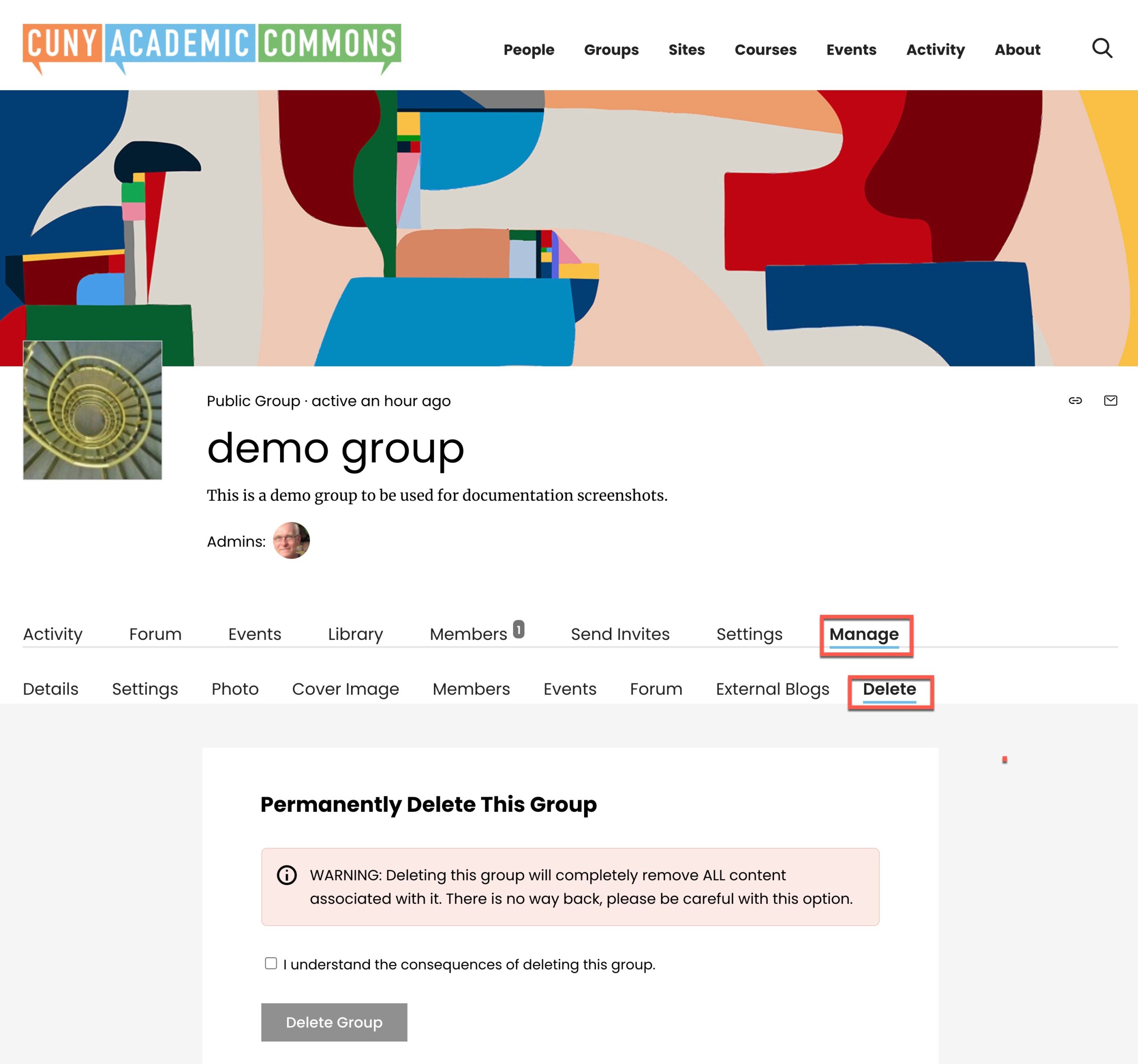 Group Manage Delete Help Support