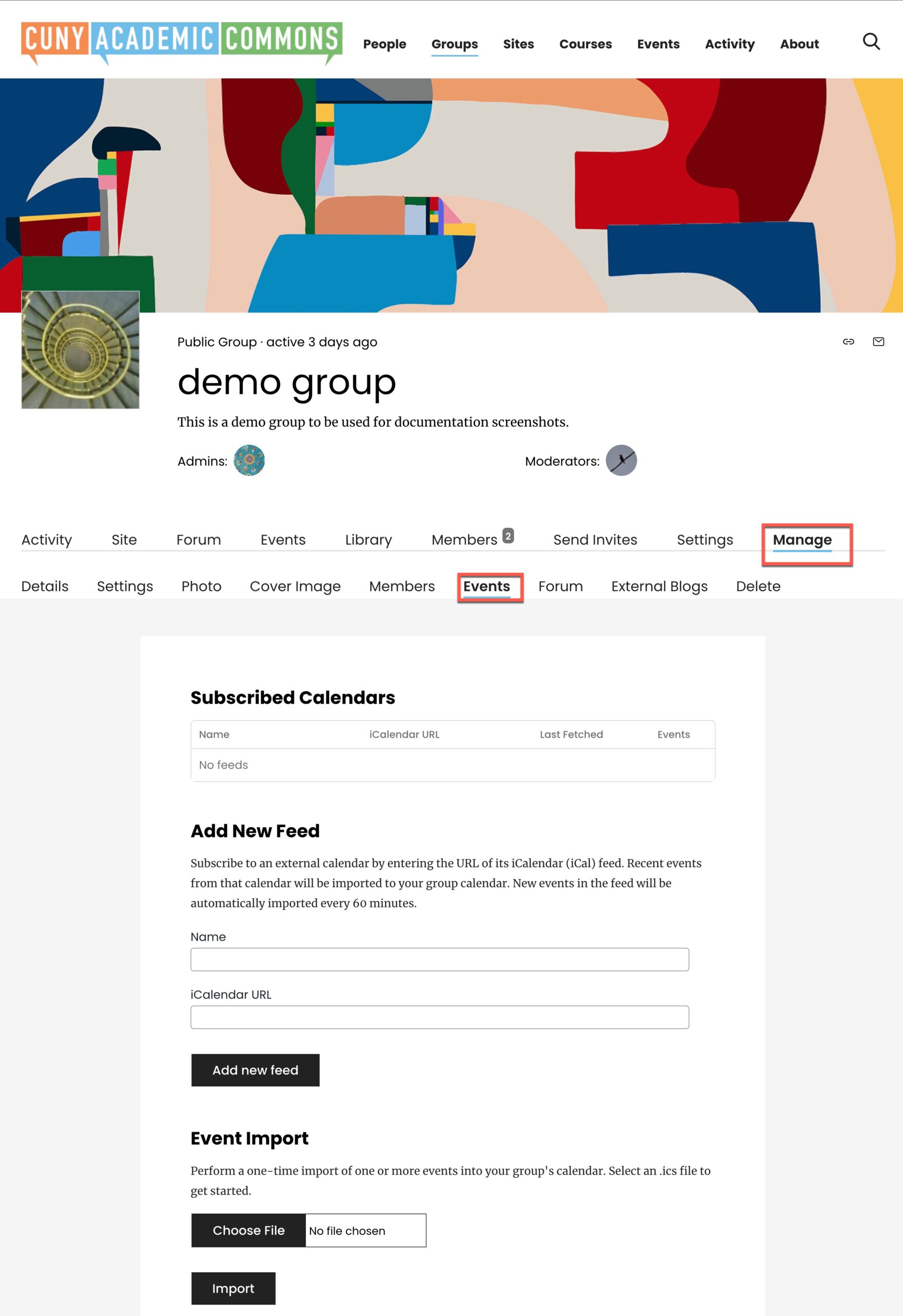 manage group events screenshot