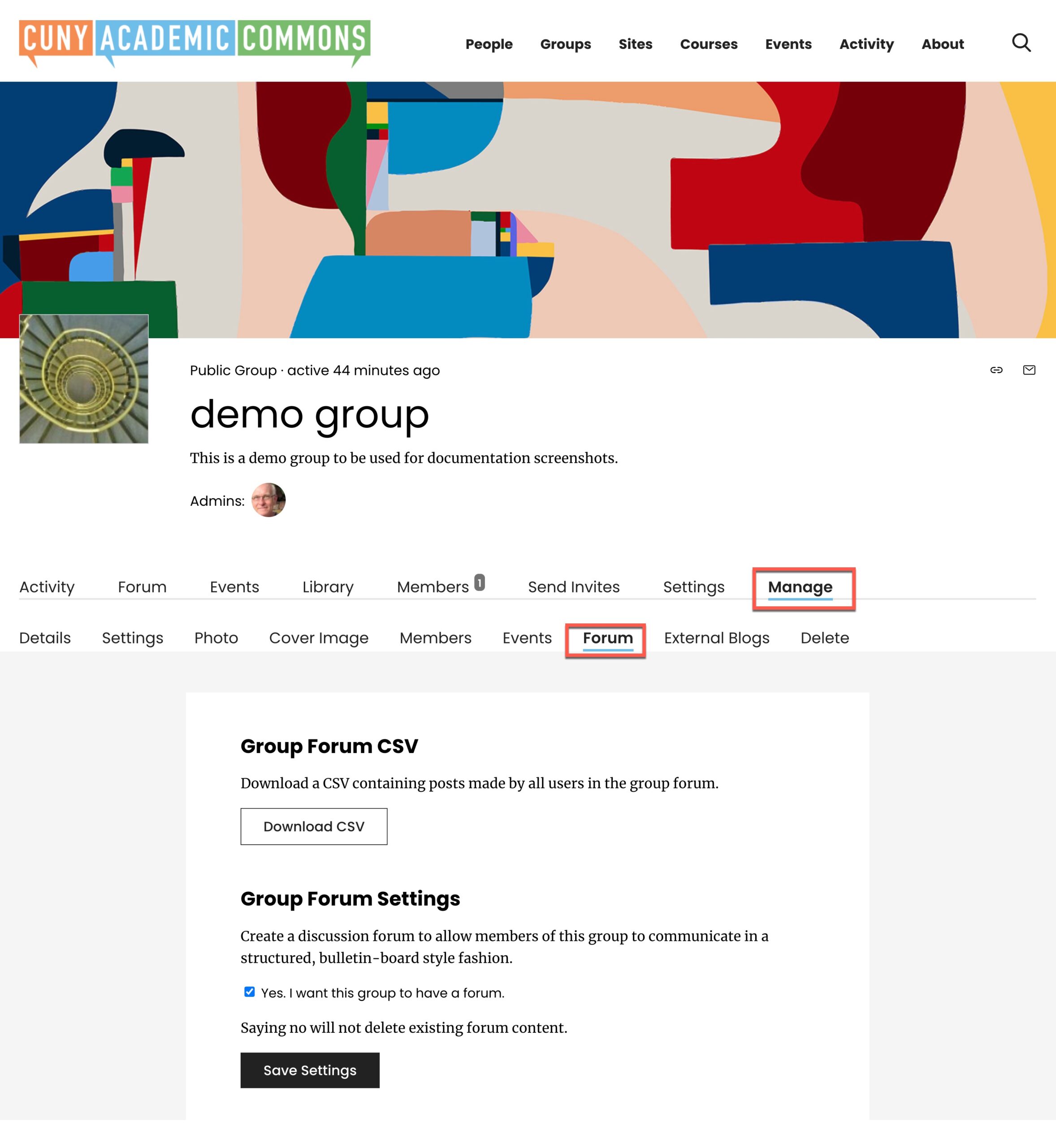 manage group forum screenshot