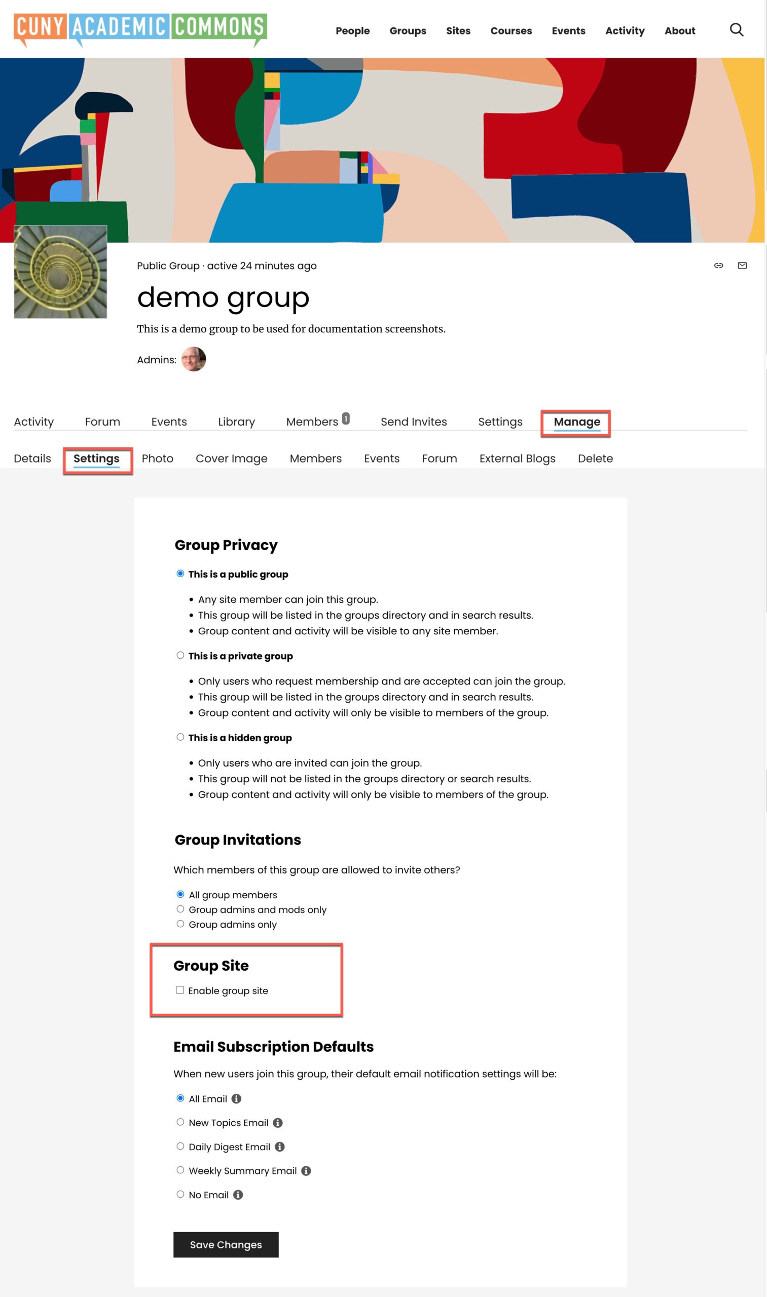 screenshot showing how to manage a group