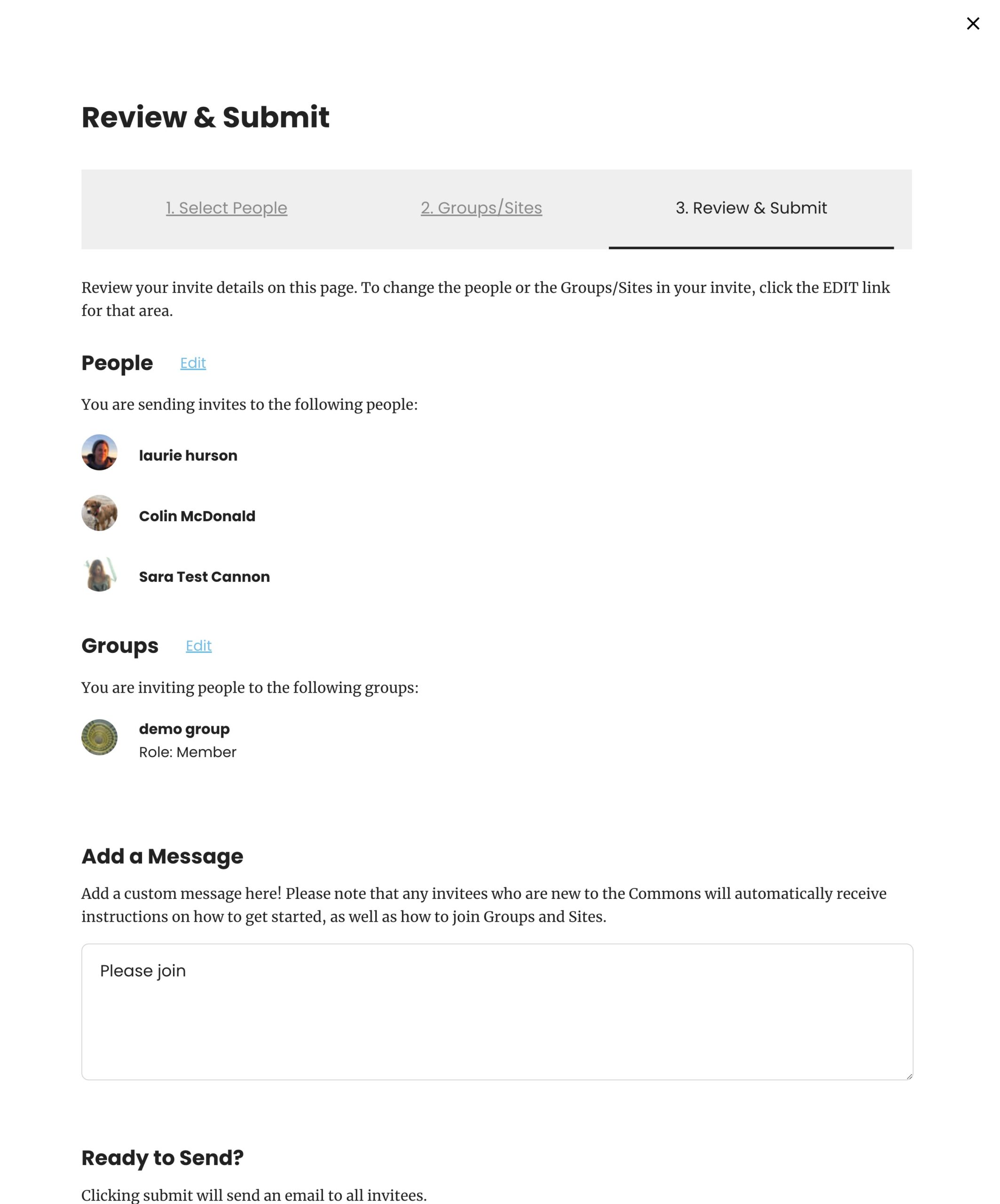 review and submit invitations