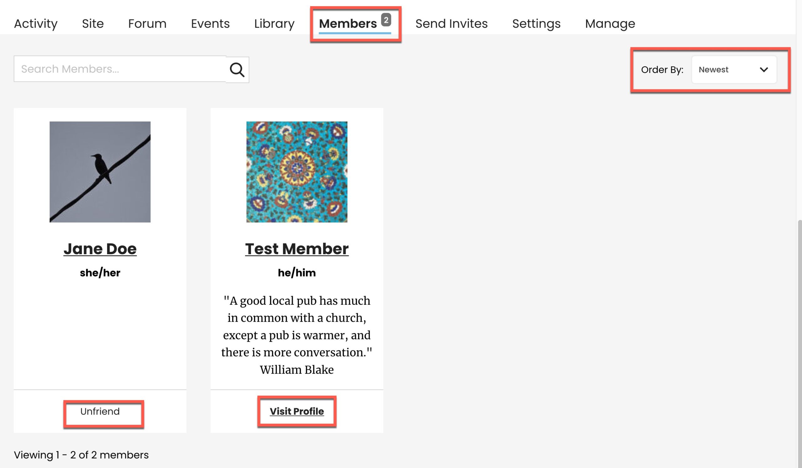 members tab