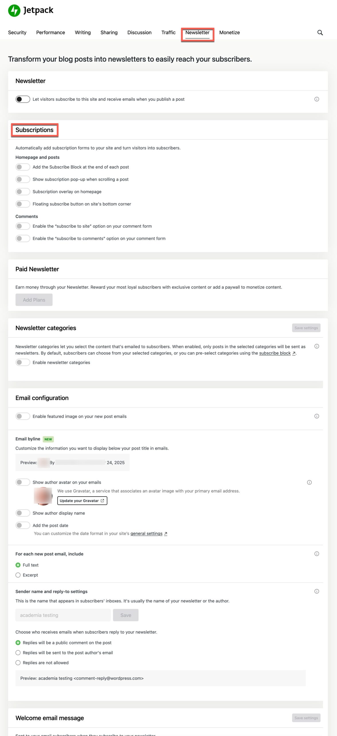 JetPack Newsletter screenshot