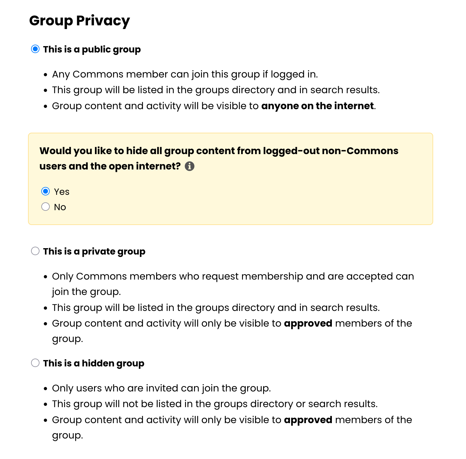 group privacy settings