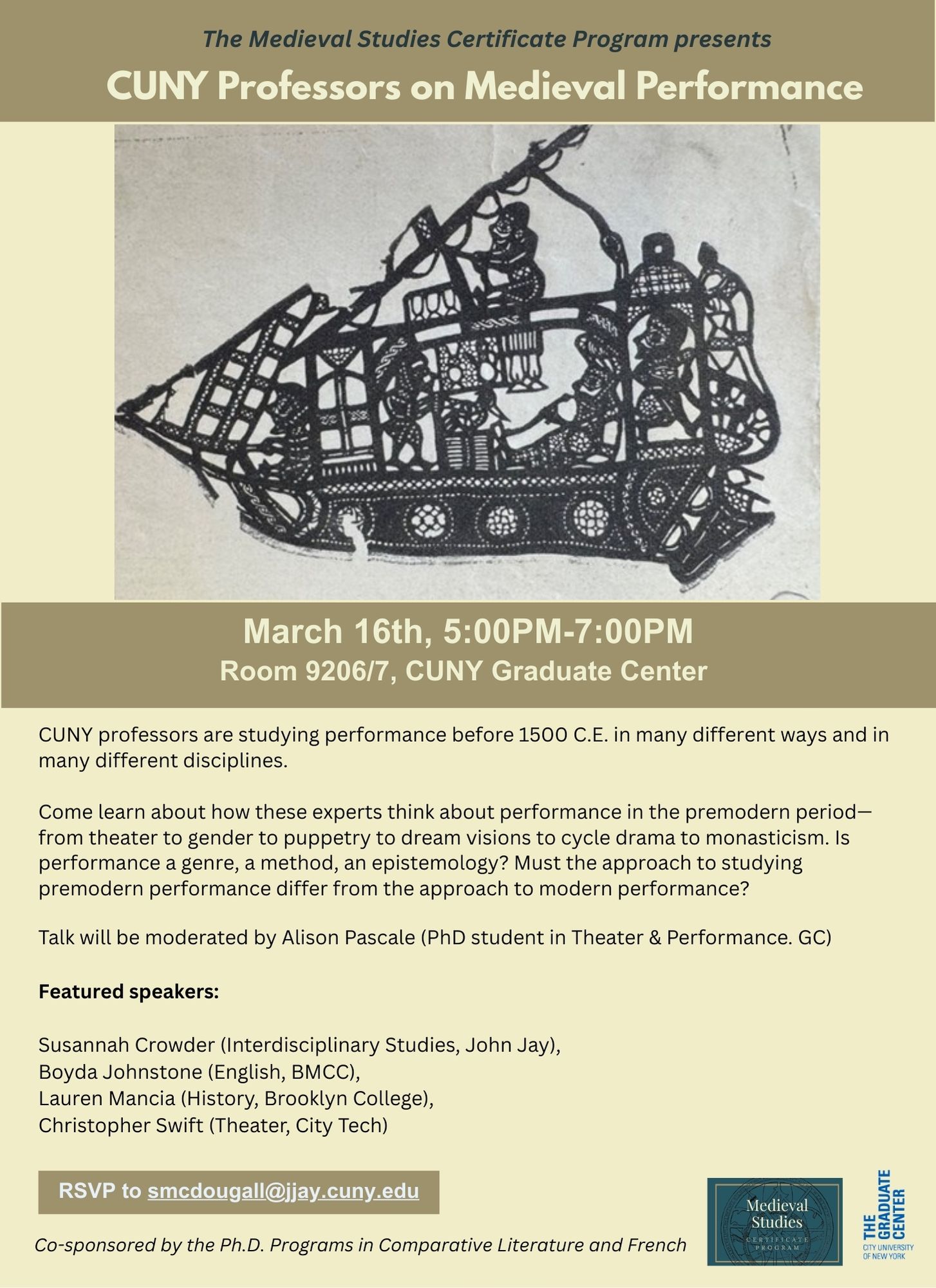 Mar 16 | CUNY Professors on Medieval Performance | Medieval Studies ...