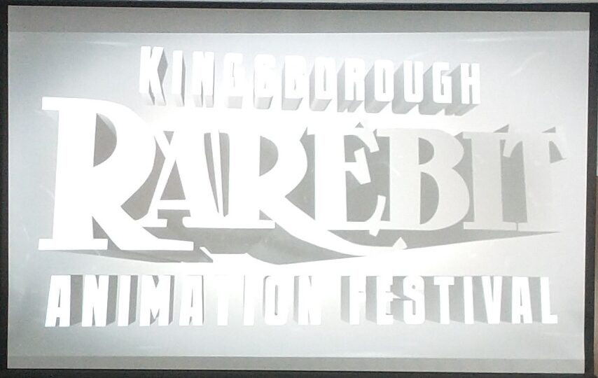 Rarebit animation festival title on a projector at last year's screening.