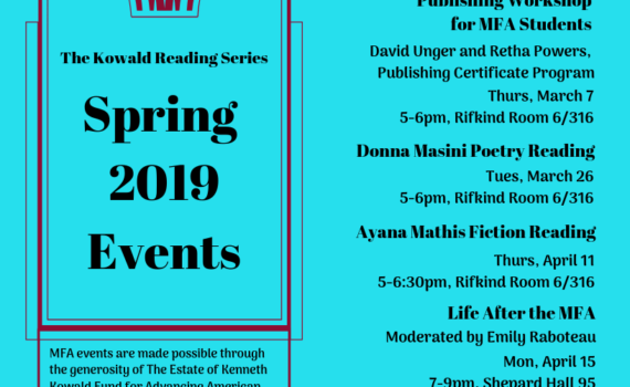 Poster for Spring 2019 MFA Events Schedule