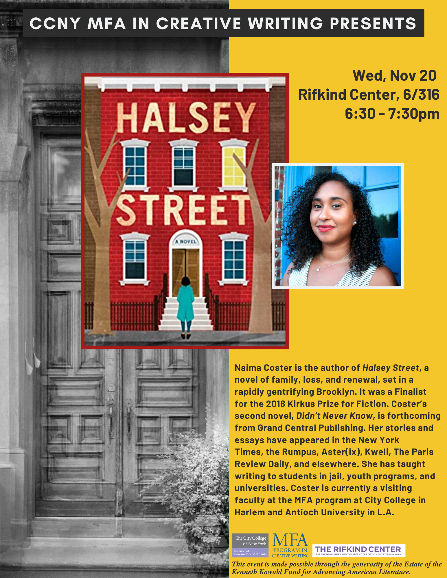 Poster for Naima Coster Reading