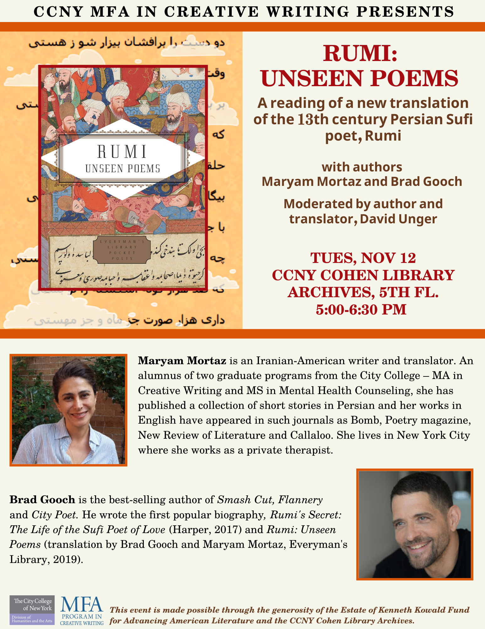 POster for Rumi: Unseen Poems Reading and Conversation