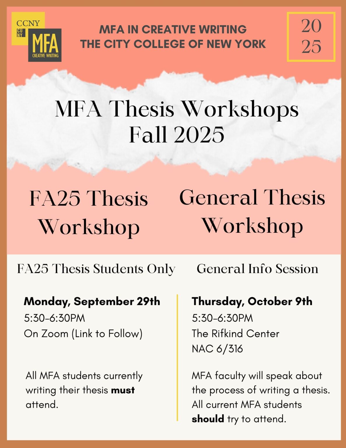 MFA Thesis Workshops Fall 2025 – MFA Program In Creative Writing