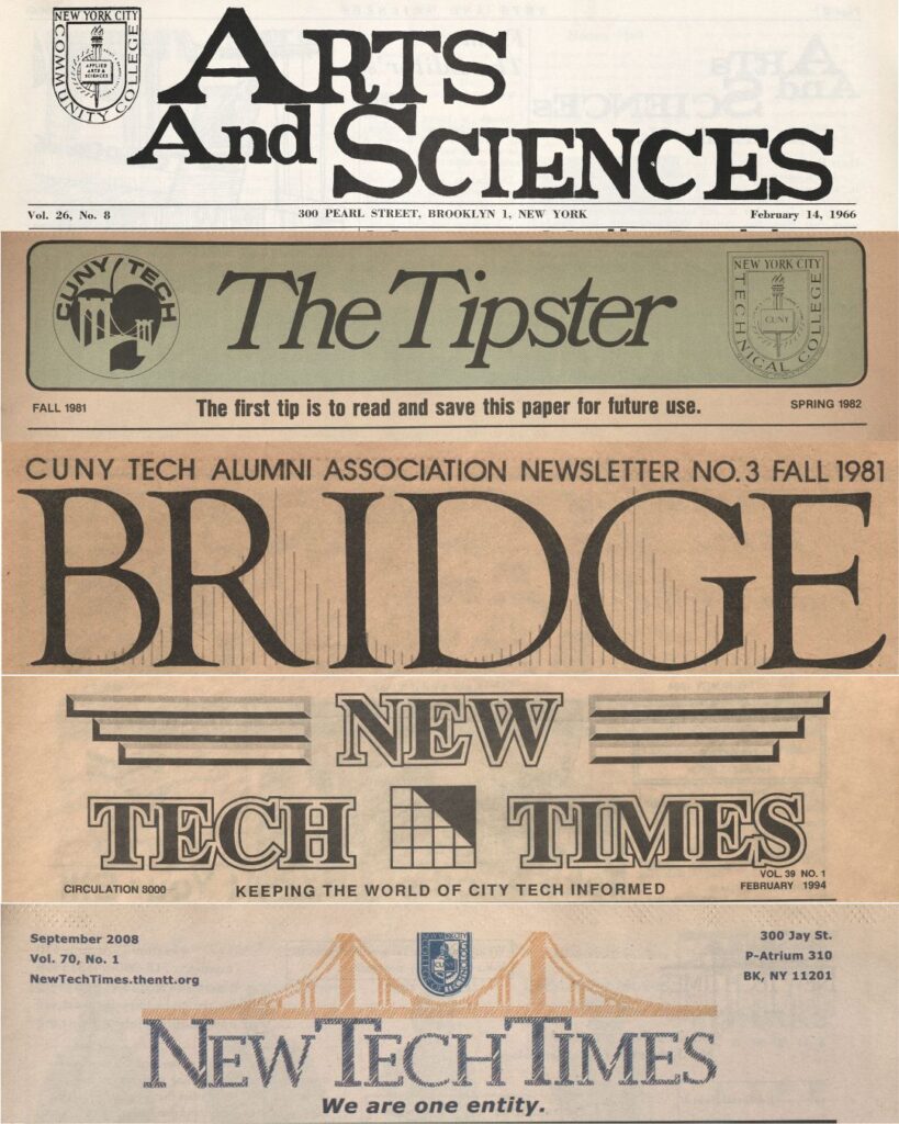 Various headers of City Tech student newspapers. 