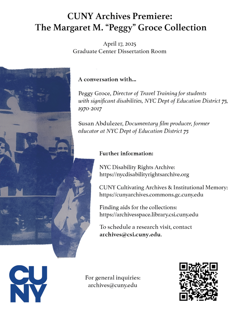 Flyer for CUNY Archives Premiere of the Peggy Groce Collection. 
