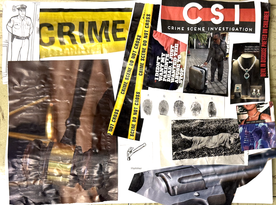 a collection of collages made by students to express how they think about crime. 