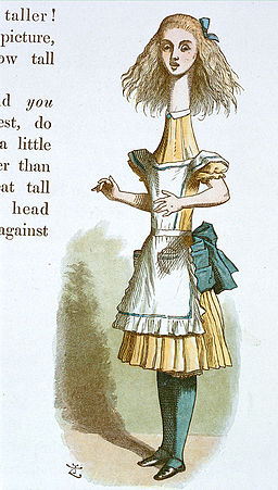 Illustration by John Tenniel, hand colored for The Nursery Alice, 1889, Public Domain.