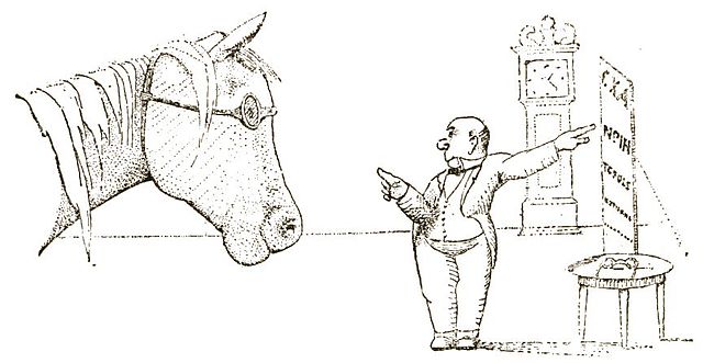 doctor pointing to eyechart for a horse with glasses