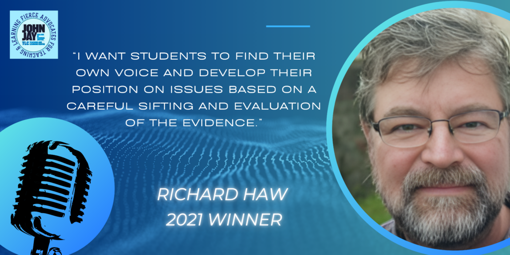 blue rectangle with photo of Richard Haw and quote