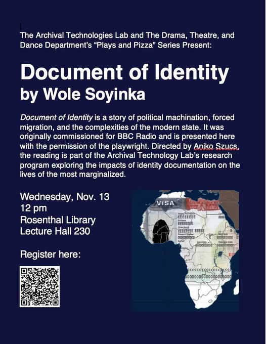 Poster of an event called "Documents of Identity"
