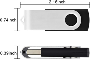 Figure 3. Image showing the dimensions in inches of an encased Aiibe 32GB USB 2.0 flash drive with a foldable plug cover.