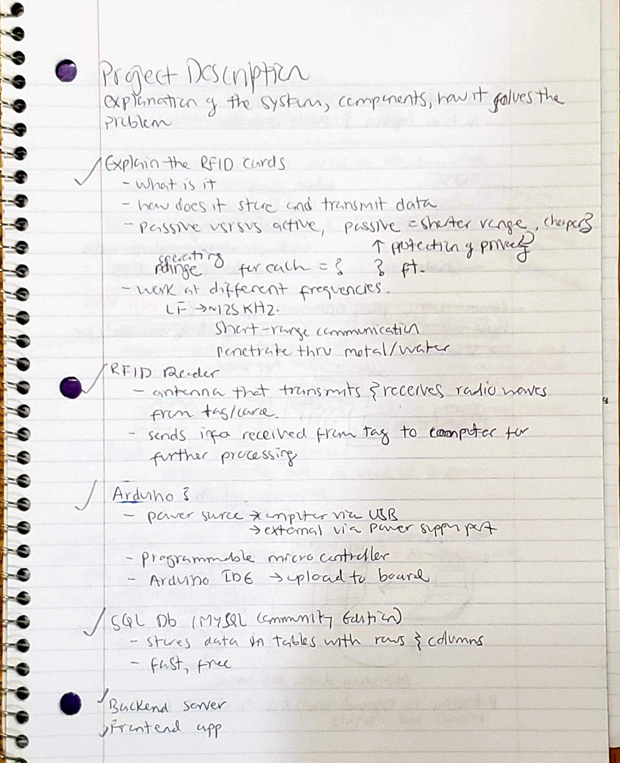 Page 1 of quick notes for the Project Description section of the Engineering Proposal