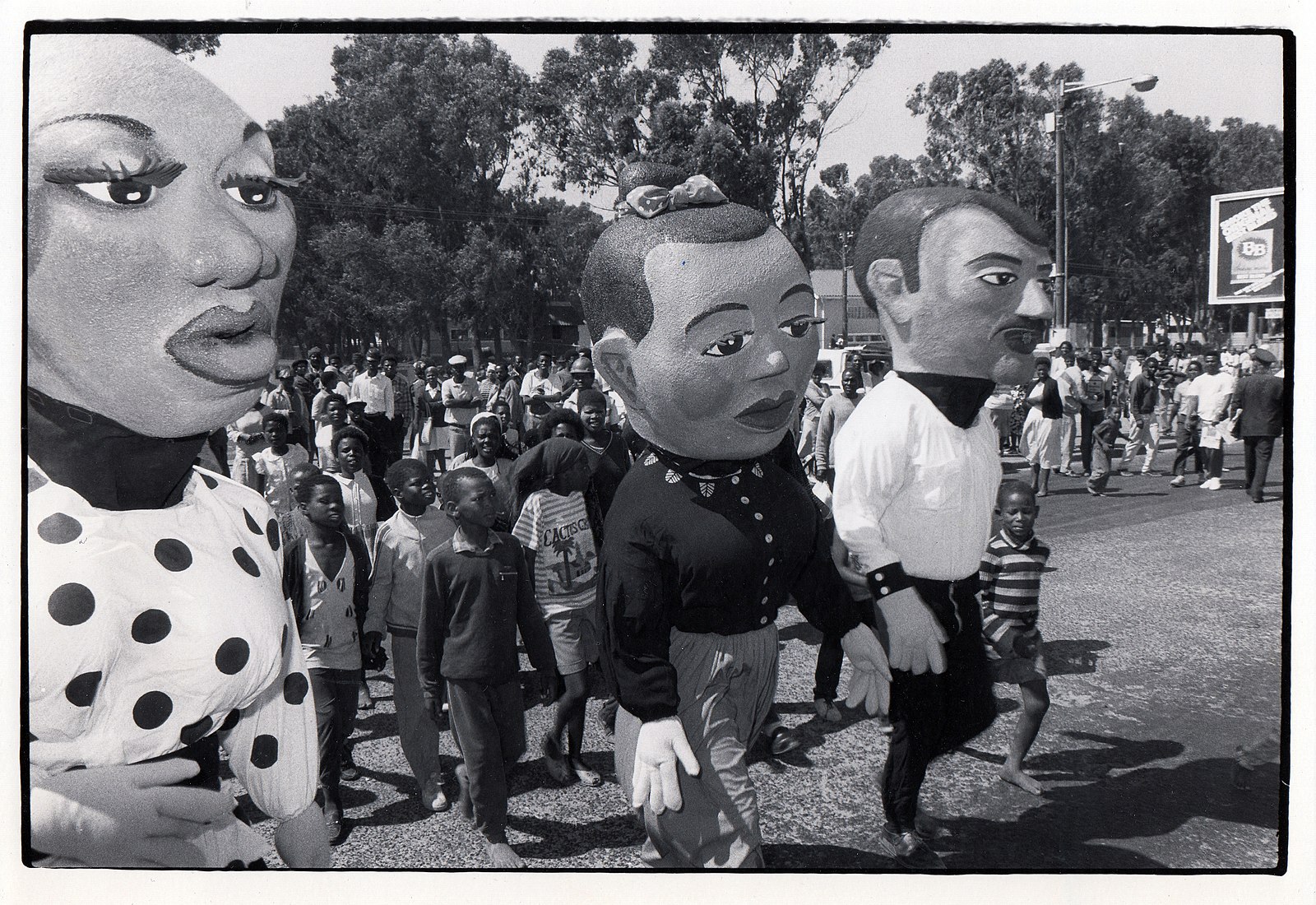 "Puppets Against AIDS," a travelling puppet show program in South Africa, 1980-1990. Pictured here in Soweto.