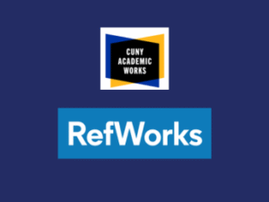 Alt text: CUNY Academic Works logo above the RefWorks logo on a dark blue background.