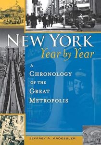 Book cover featuring images of New York with the title "New York Year by Year."
Transcribed Text:
New York Year by Year
A Chronology of the Great Metropolis
Jeffrey A. Kroessler