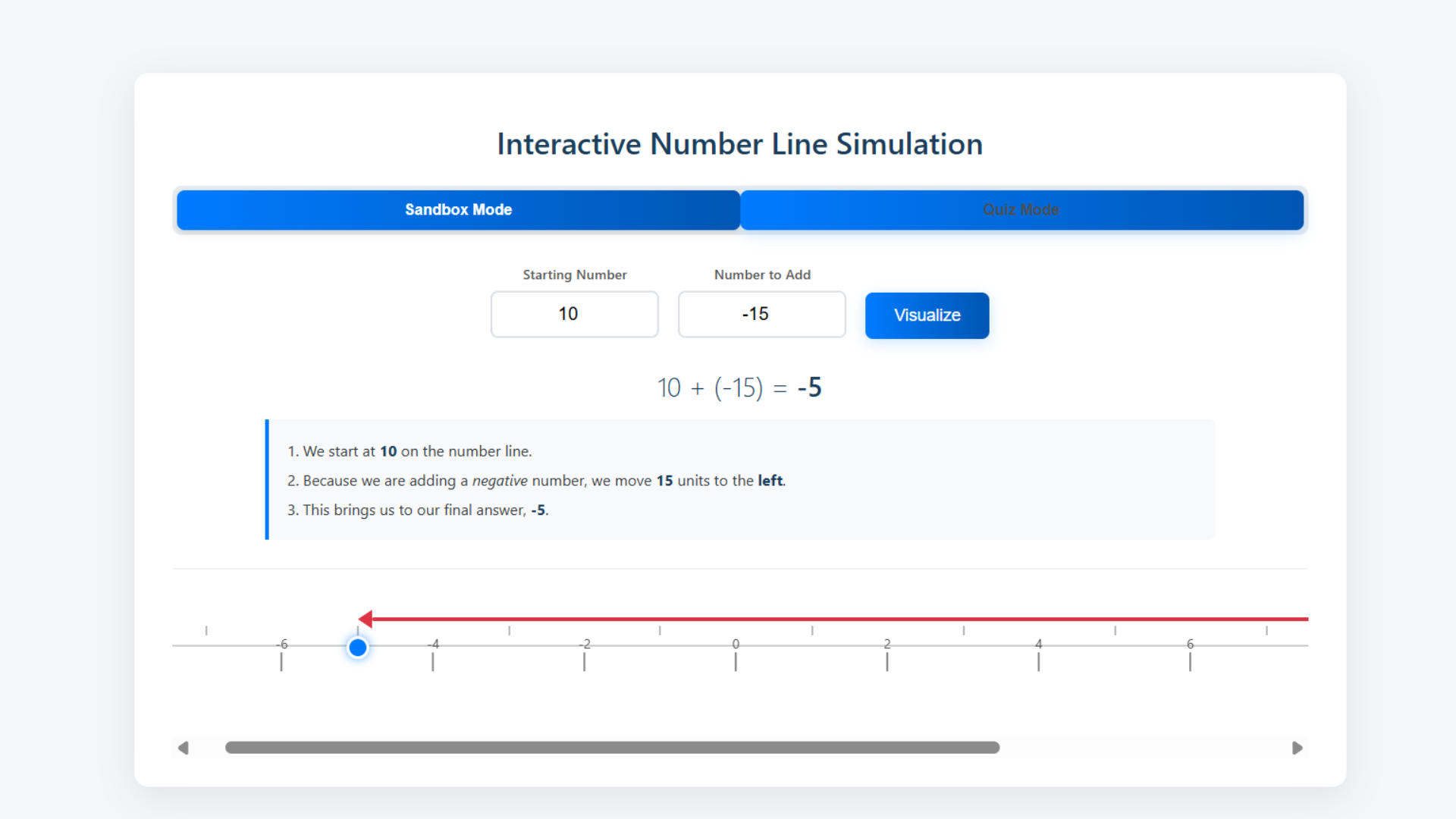 Screenshot of a number line simulation