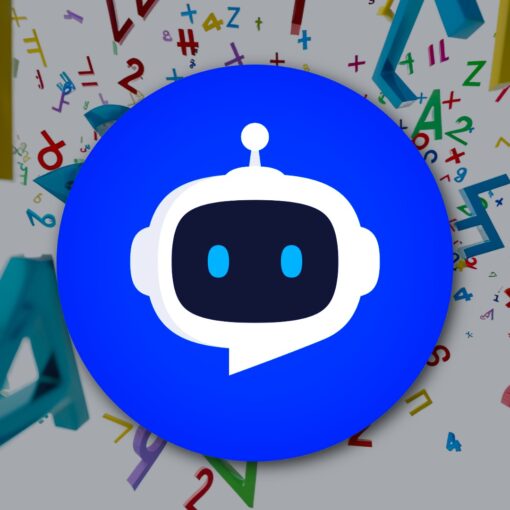 A robot head icon centered over a background of colorful, floating numbers and mathematical symbols.