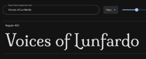 A sample of the Milonga font. The text says "Voices of Lunfardo"
