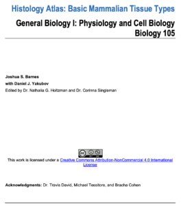 cover of Histology Atlas lab manual displaying contributor names and CC license