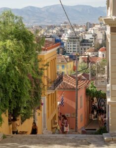 The view of a street in Athens.