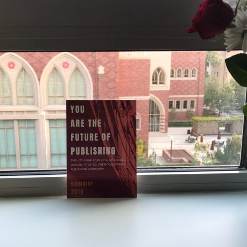 "You are the Future of Publishing" book with USC ins the background