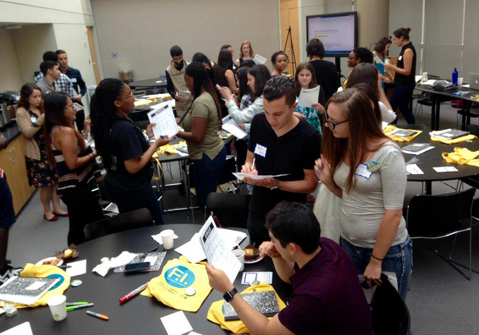 @FuturesED mentors (CUNY undergrads) getting to know one another @GC_CUNY #FuturesED #fight4edu. Image courtesy of Twitter User Danica Savonick ‏@DanicaSavonick.