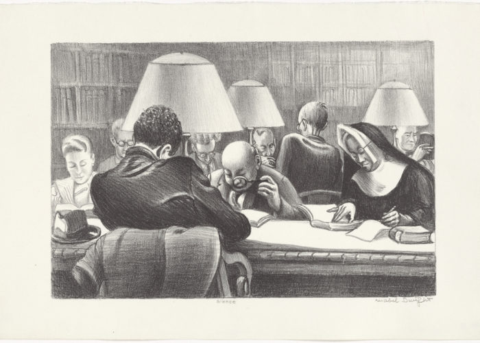 1939 cartoon of caricatures at the NYPL reading room